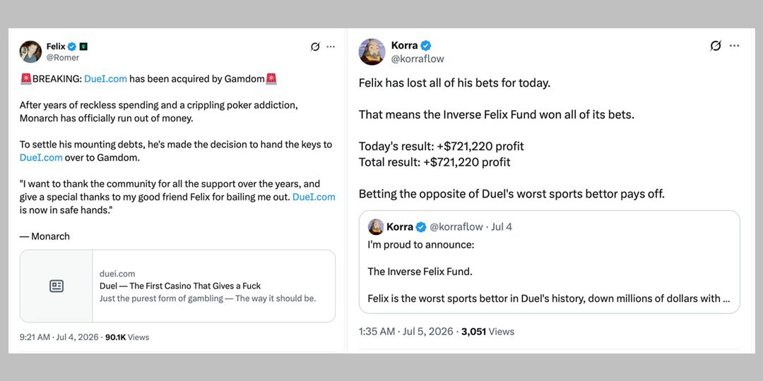 Public feud between Gamdom and Duel crypto casino platforms